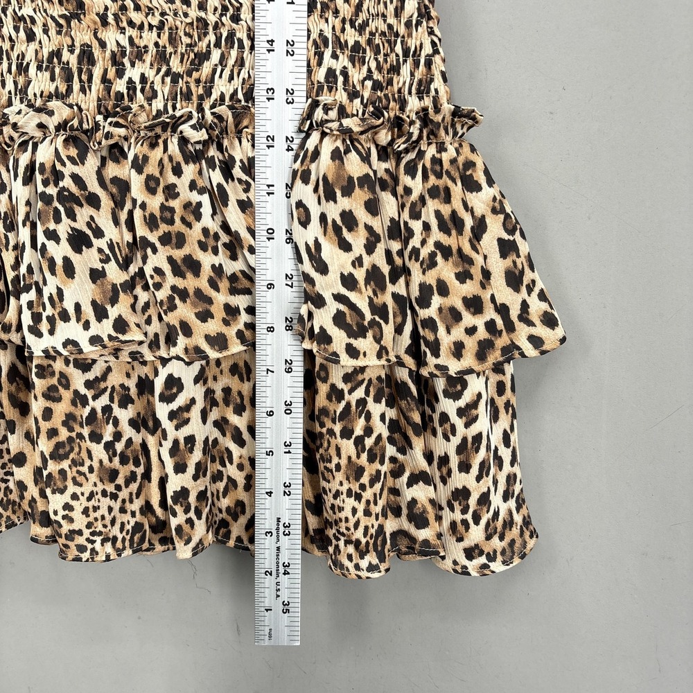 TCEC Dress Small Brown Leopard Long Sleeve Smocked Tiered Ruffle Fit Mini - Picture 5 of 11